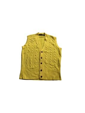Lambswool Sweater Vest Yellow Cable Knit Jayson Younger Size Medium